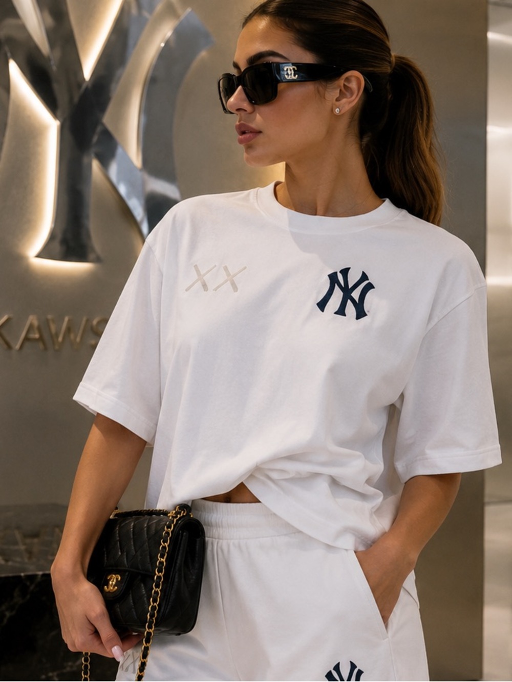 🔥 SOLD OUT KAWS x Nike x NY Yankees Women’s Boxy Tee | White | Brand New XL